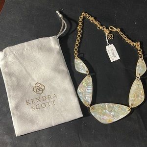 KENDRA SCOTT McKenna White Abalone Vintage Gold Tone Necklace w/Pouch NWT $168